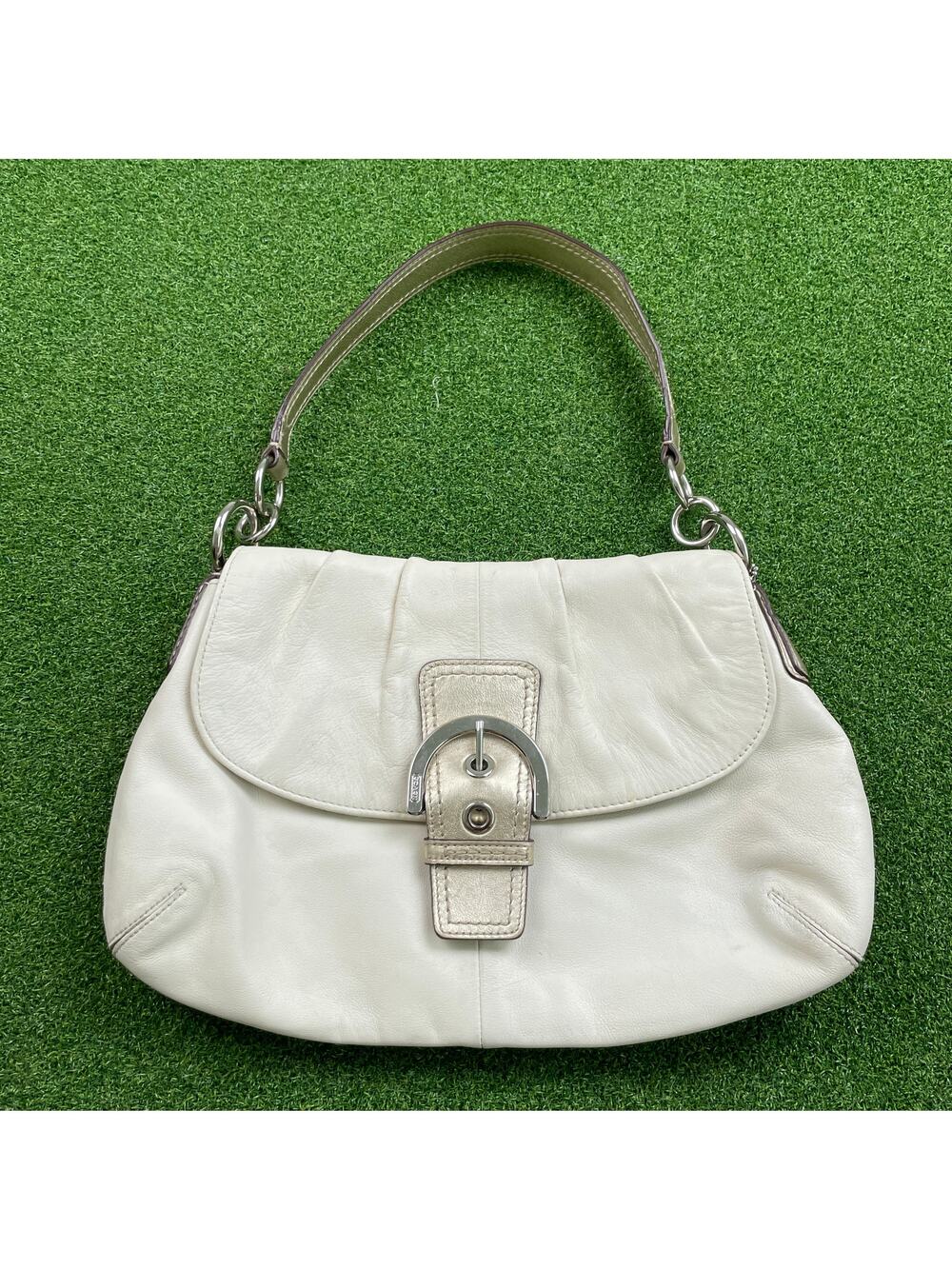 Coach Madison Leather Bag F17217 Ivory Cream Silver Hardware Gold Strap Purse